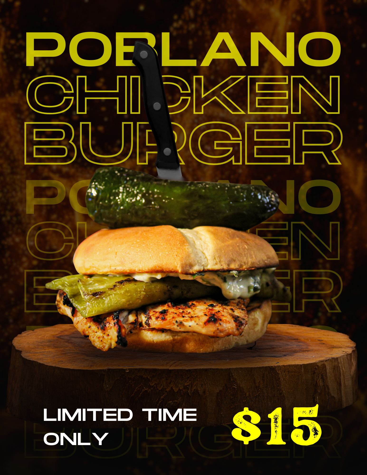 chicken burger with poblano chile