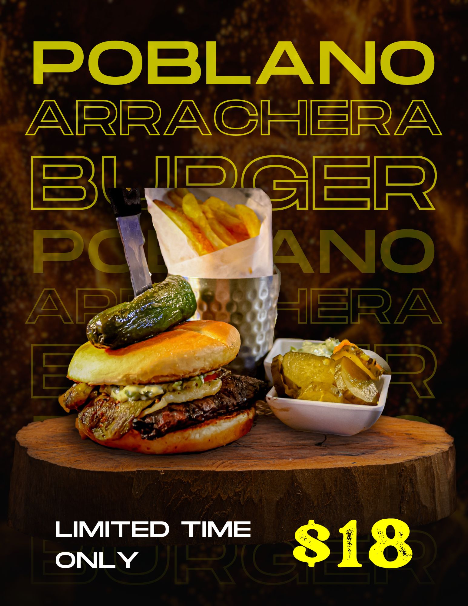 arrachera burger with chile poblano