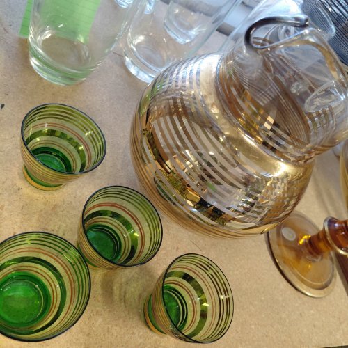 Mid Century Modern Glassware Decanter Shot Glass Pitcher Set